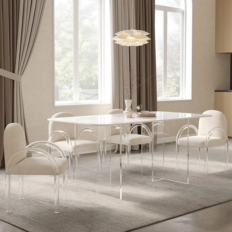 

Modern simple light luxury small apartment acrylic suspended rock dining table and chair combination household rectangular