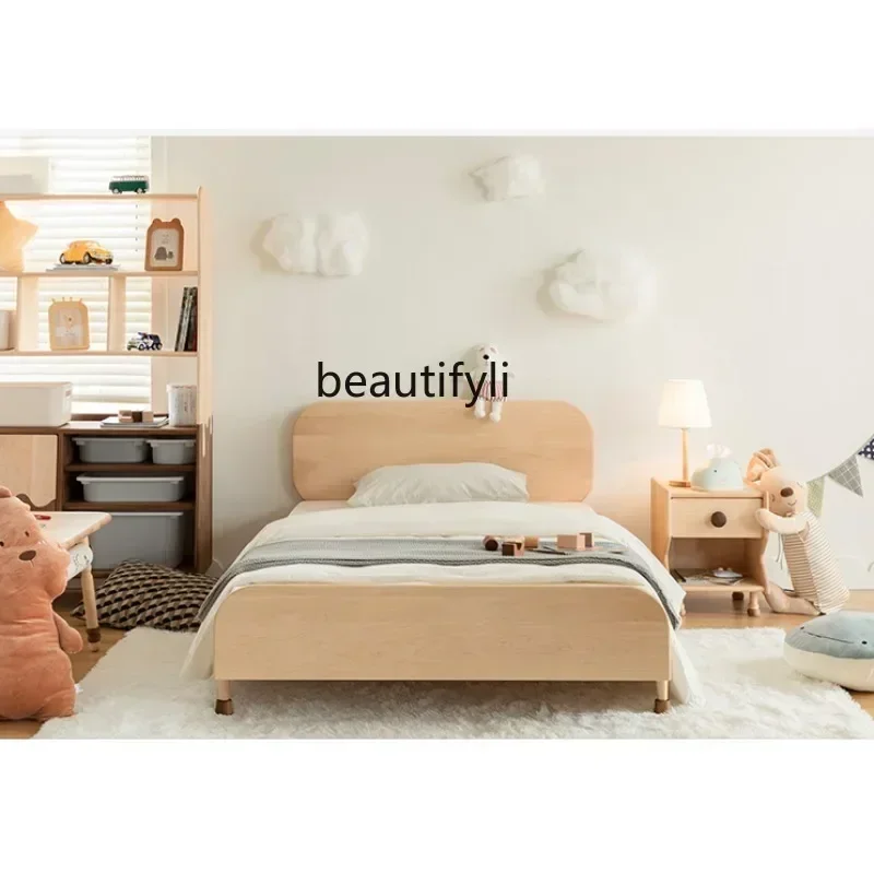 

x11Nordic Ash Wood Full Solid Wood Bed with Fence Boys and Girls Log 1.2 M 1.5 Furniture Single Bed