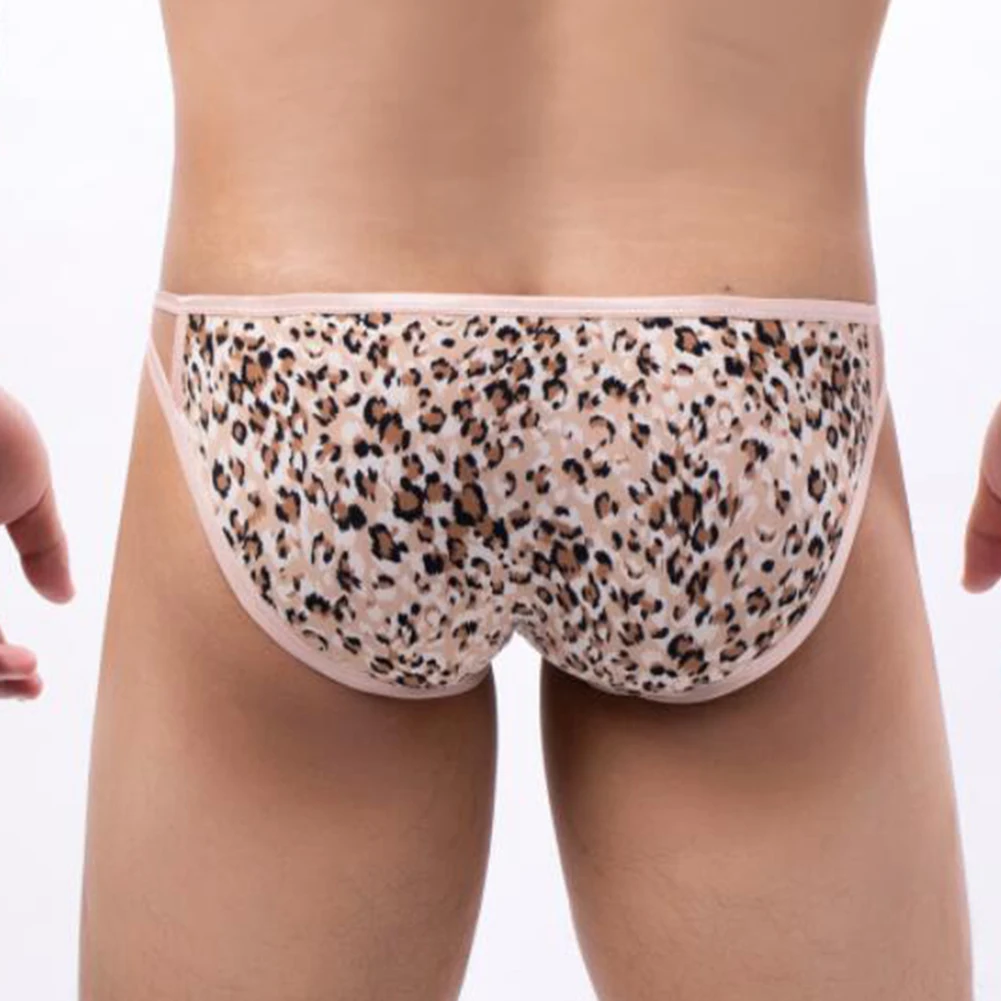 Men Sexy Leopard Briefs Low Waist Bikini Trunks Man Soft Underpants Printed Underwear Bulge Pouch Panties Knickers Hollow Out