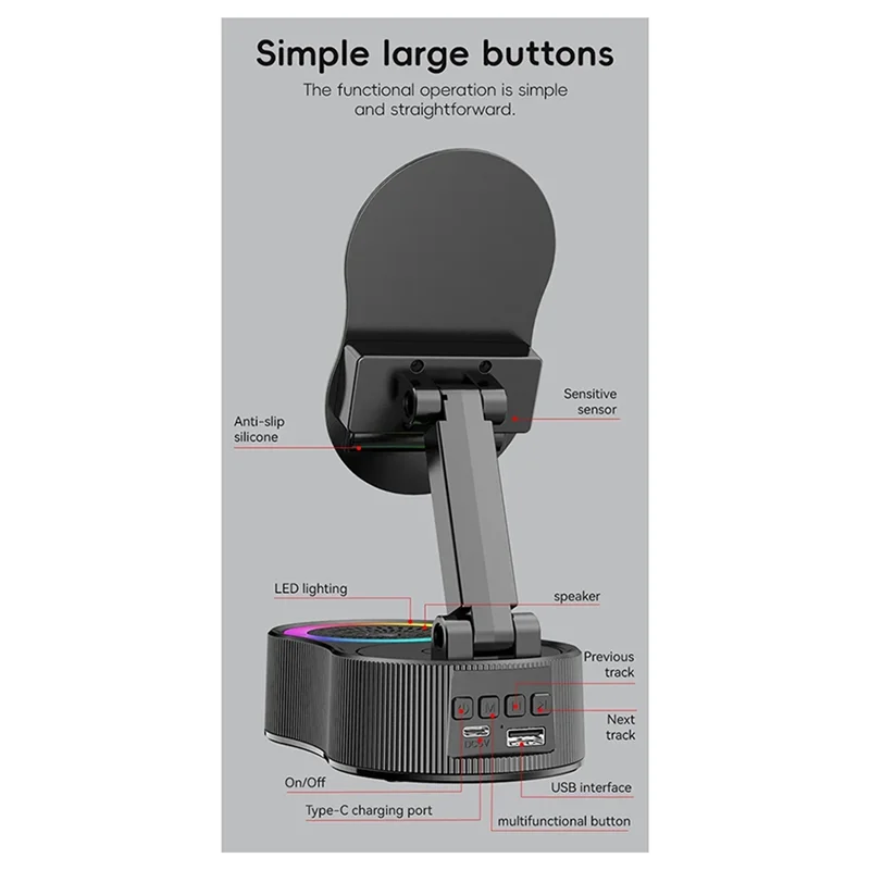 Banco de energía Altavoz Bluetooth Soporte de altavoz para teléfono móvil para mostrador Vanidad Mesita de noche Coche de viaje-TCE