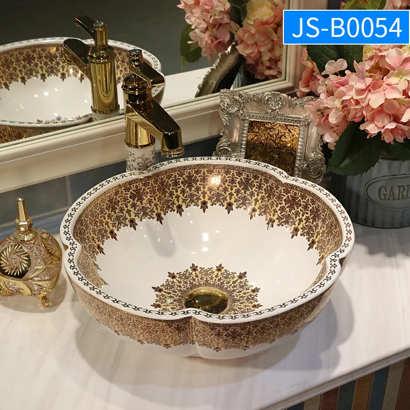Factory direct sales European bathroom small color washbasin petal face wash table art basin ceramic washbasin wholesale