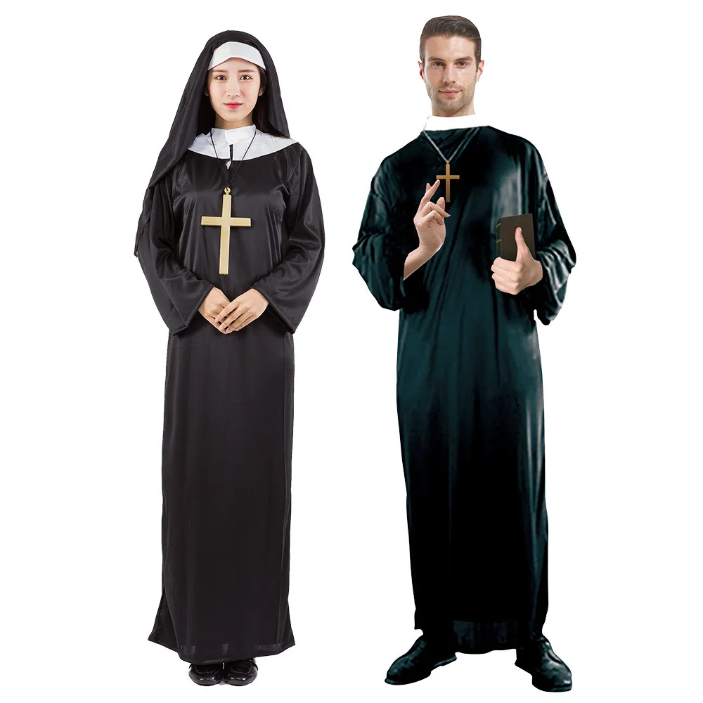 

Halloween Costumes for Priests Nuns Masquerading Parties Adult Cosplay Pastors and Performance