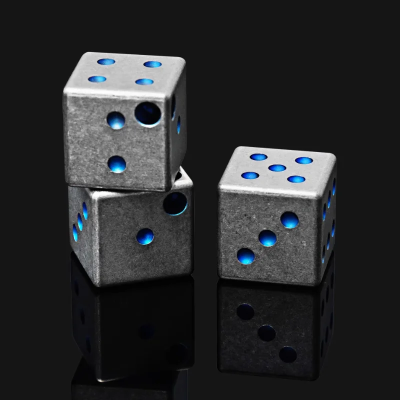 1PC Solid TC4 Titanium Alloy Dice 14mm 6 Sided Ice Cube EDC Toy Dice Paracord Necklace Pendant Knife Lanyard Bead EDC Tool