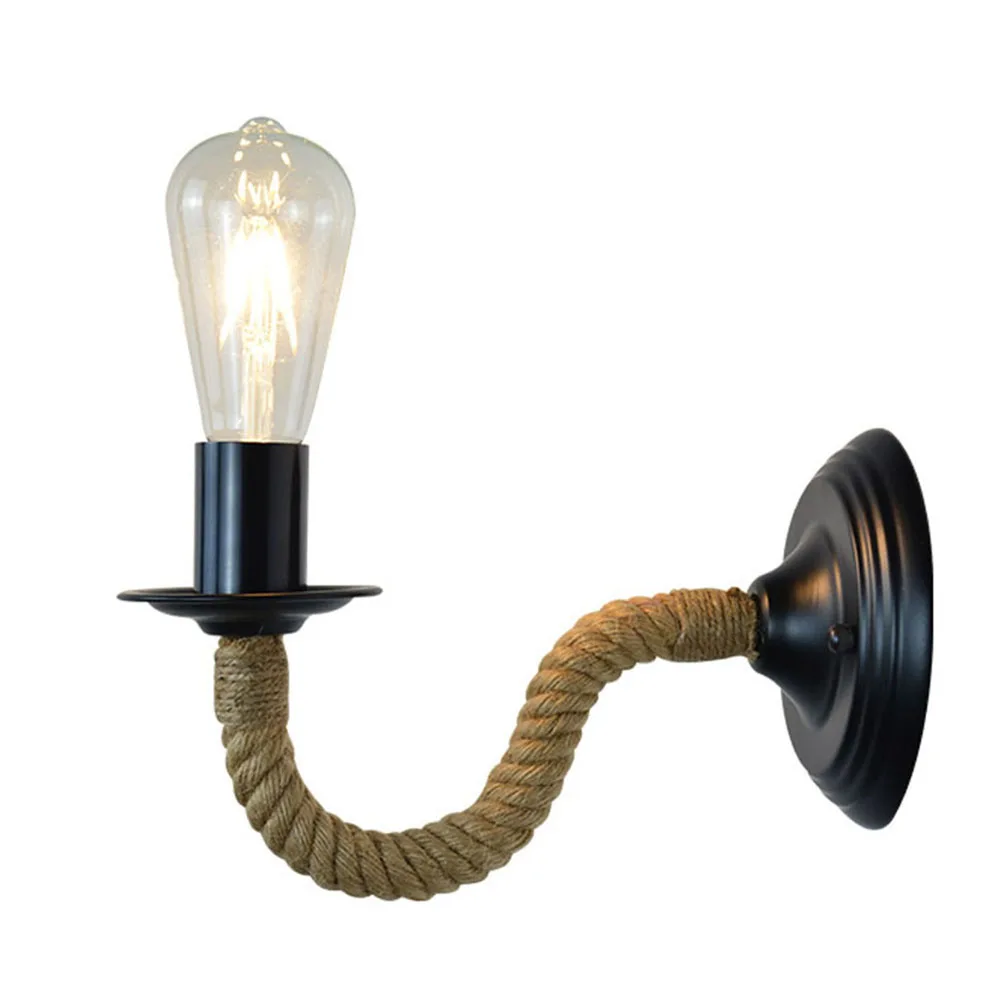 

220V Wall Lamp Hemp Rope Industrial Style E27 Socket Bedside Light Night Stand Decoration Perfect Home Atmosphere