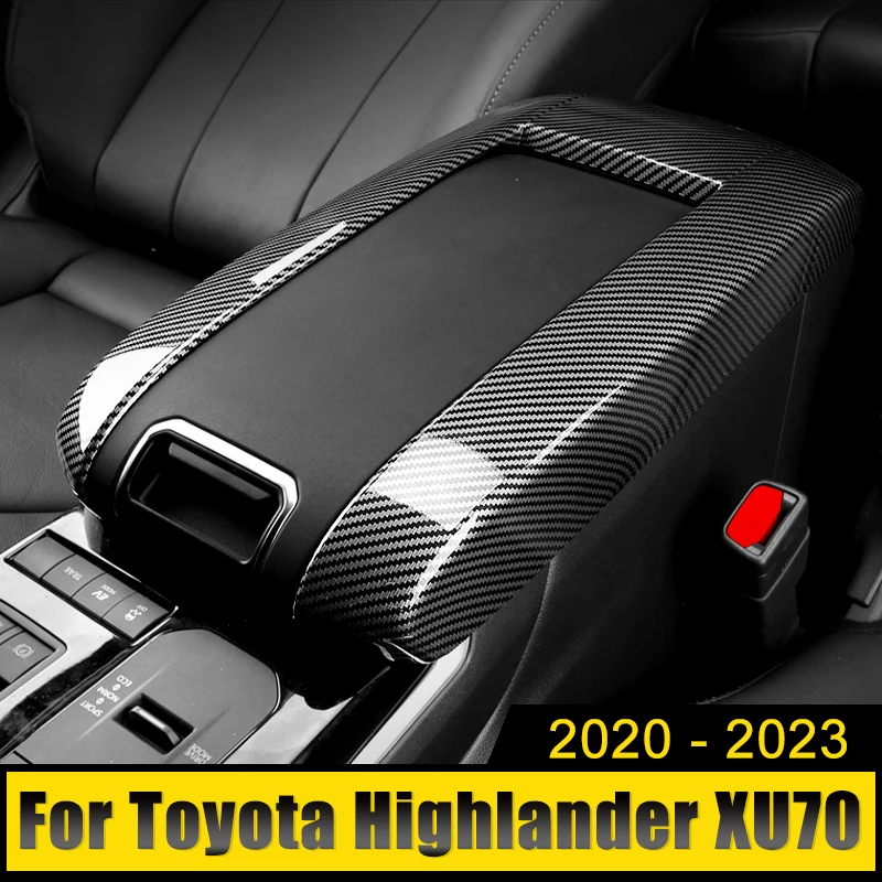 

Carbon Car Central Armrest Box Cover Decorative Frame Trim Sticker For Toyota Highlander Kluger XU70 2020 2021 2022 2023 Hybrid