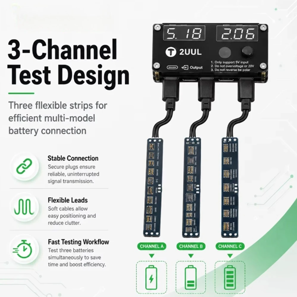 2UUL BT05 Multi-Line Battery Activation Test Board Disassembly-Free 3-Channel Test Tool For Cellphone Battery Repair