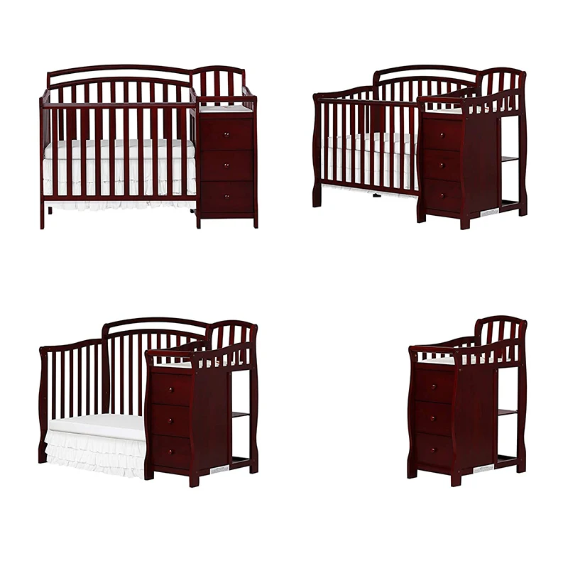 Recently newly design wooden baby cute crib with storage drawers for new born girls