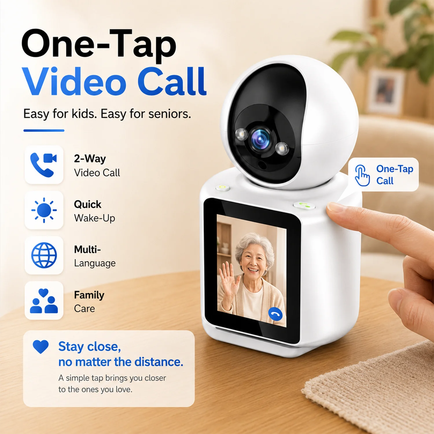 2MP Smart WiFi Indoor Camera with 2.8in Screen One Touch Video Call Auto Tracking Night Vision ICSEE Baby Elder Pet Home Monitor