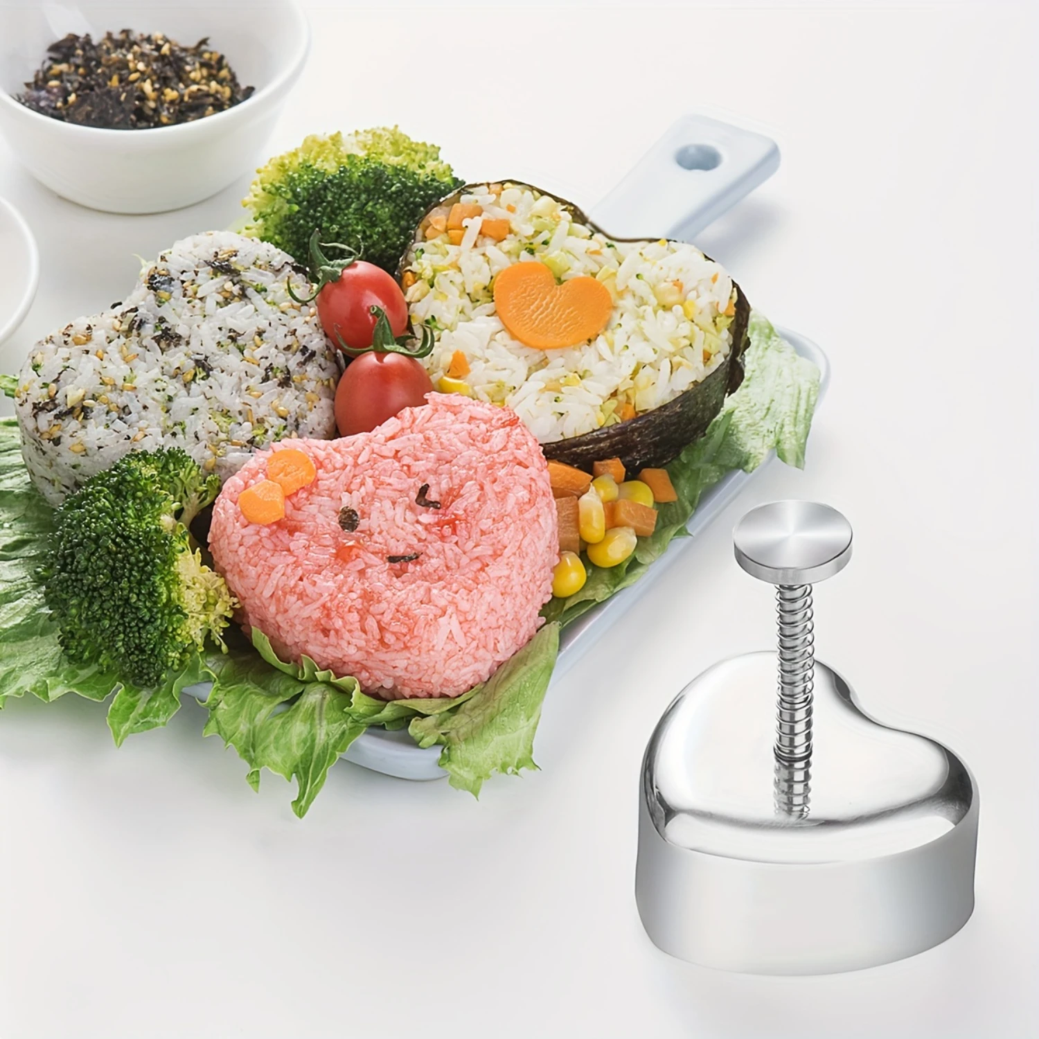 

1pc Heart Shaped Onigiri Mold - Stainless Steel Rice Ball Molds for Japanese Sushi Making, Lunch Box Decoration, Bento Box, Kitc