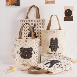 Rabbit Hand Canvas Bag Light Luxury Cartoon Handbag Large Capacity Portable Daily Commuting Bags Cartoon Wrist Bag