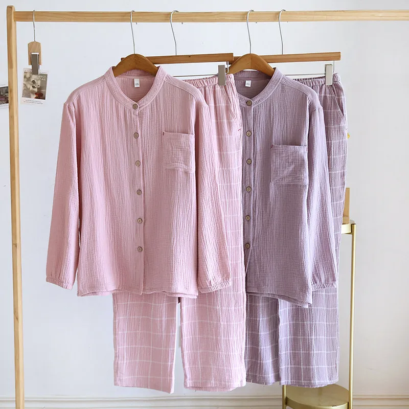 Women‘s 2-Piece Pajama Set - Minimalist Style Sleepwear, Double Gauze Cotton Long Sleeve & Relaxed Fit, Lightweight & Breathable