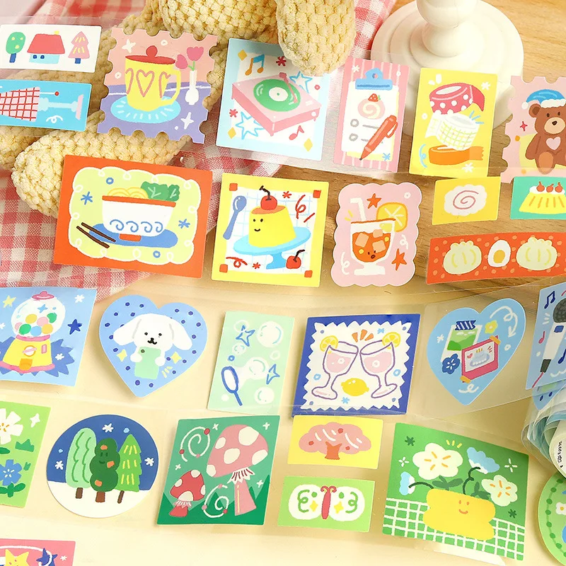 Cute Cartoon Daily Food Bear Dog Washi Tape Stickers Colorful Irregular Die‑Cut Label Stickers for Journal Scrapbook Planner DIY