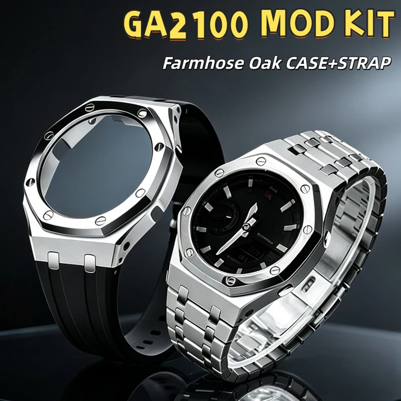 GA2100 Stainless Steel Case Strap Mod Kit For Casio G-shock GA-2110 GAB2100 Farm Oak Replace Rubber band Metal case Accessories