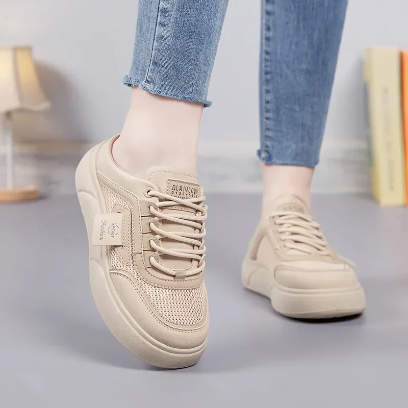 Mulas Respiráveis Para Mulheres, Designer Meio Chinelo, Malha Baotou, Flats Casuais, Confortáveis Caminhada Plataforma, Mulas Luxuosas, Nova Chegada, Verão, 2022