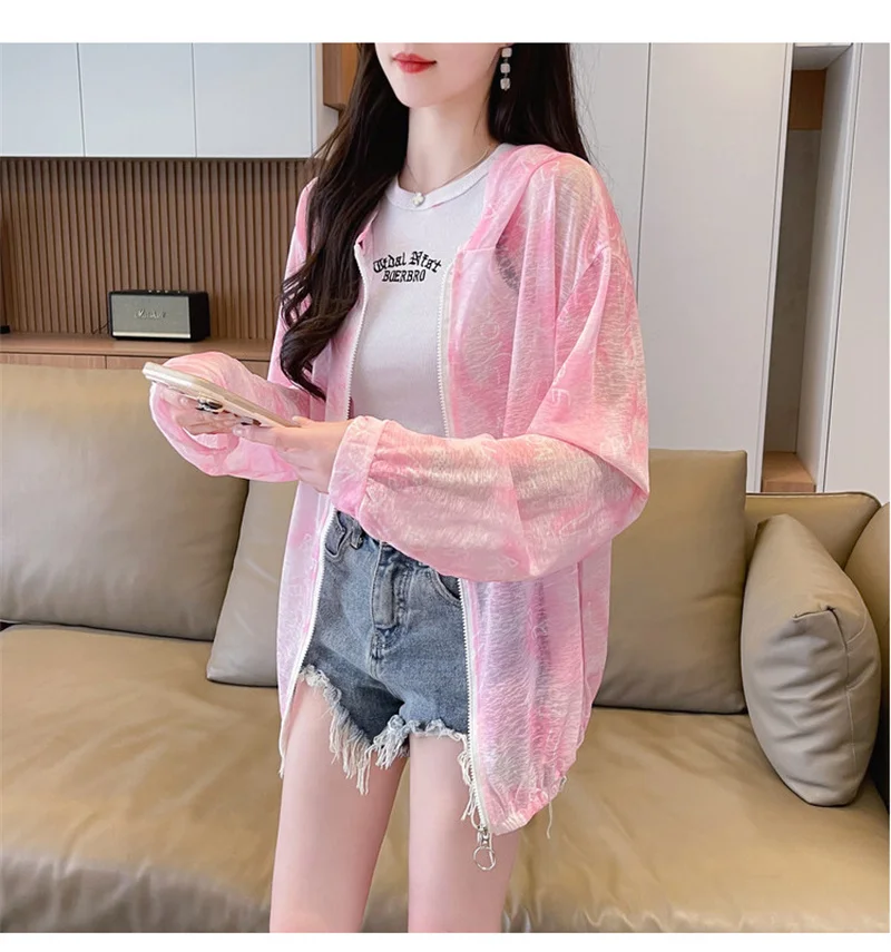 Ice Thin Sun Protection Clothing For Women's Summer Wear 2024 New Loose Fitting Sun Protection Clothing Cardigan Hooded Jacket