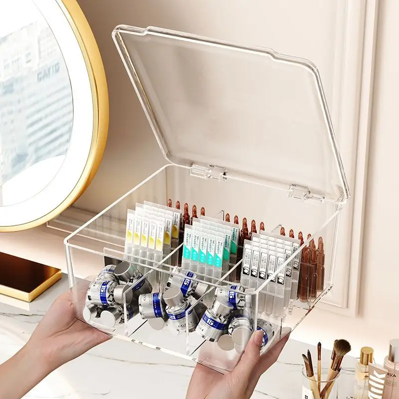 9 Grid Transparent Cosmetic Storage Box with Lid Compartments Acrylic Desktop Lipstick Perfume Storage Box Home Organizer