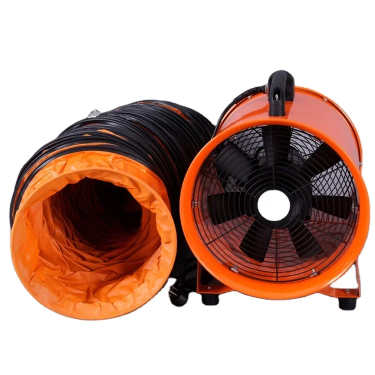 12 Inch Portable Blower Fan Industrial Ventilator Heavy Duty Cylinder Axial Exhaust Fan with 10M Air Duct Hose