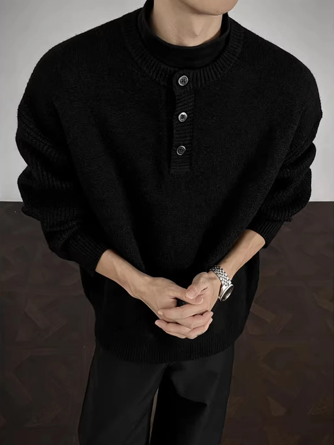 

Мужской свитер с воротником-стойкой, повседневный, с длинным рукавом, вязаный, для многослойных образов, модный, осенне-зимний элемент гардероба