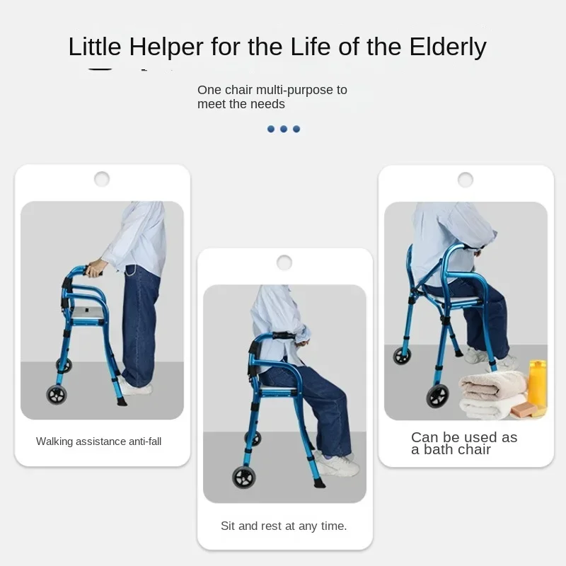 Aluminum Alloy Elderly Mobility Aids Walking Stick Seat, Disability Products Four Legged Folding Crutches, Standing Up Handrail