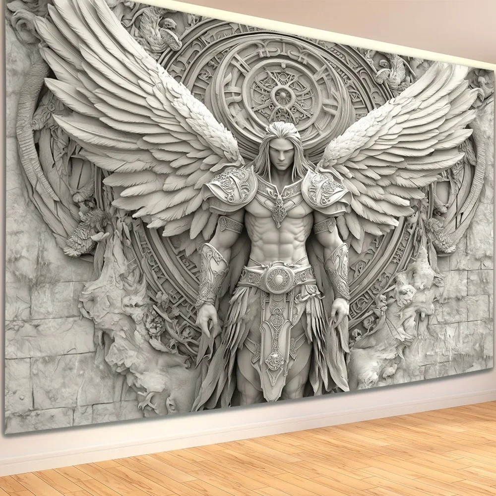 3D Angel Tapestry Elegant Stone Carving Design Polyester Wall Decor Living Room Bedroom Office Art Painting Home Decoration