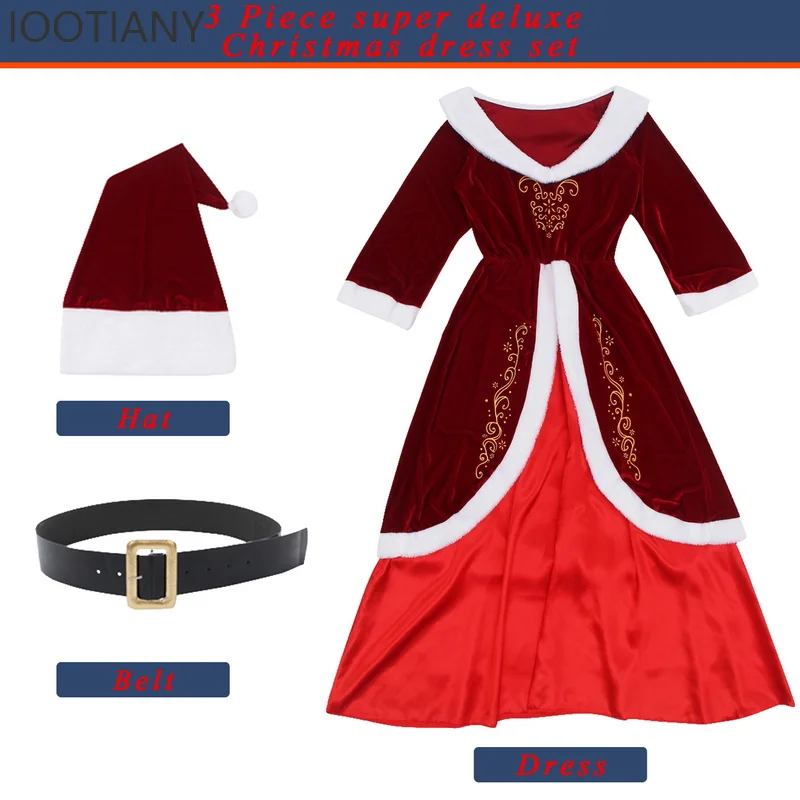 ชุดคอสเพลย์ซานตาคลอสสำหรับผู้หญิง ชุดเดรสสีแดงเซ็กซี่สำหรับงานปาร์ตี้คริสต์มาส ปีใหม่ และการแสดงบนเวที ปี 2025