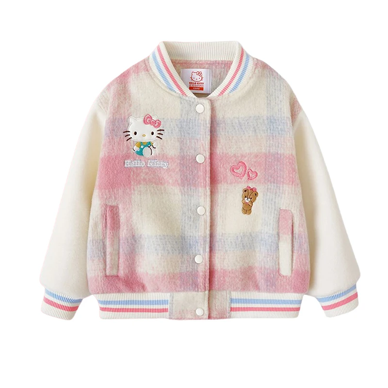 Hello Kitty Girl Baseball Uniform Sanrio Spring Autumn Girl Cartoon Fashion Coat Eldest Child New Style Kawaii Keep Warm Jacket