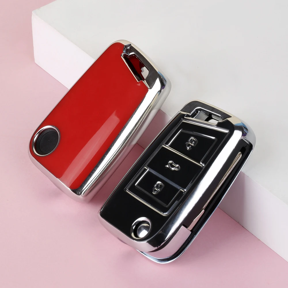 Fashion TPU Car Key Case Cover for VW Golf 7 MK7 3 Buttons Flip Folding Remote Key Fob for Seat for Skoda Car Accessories