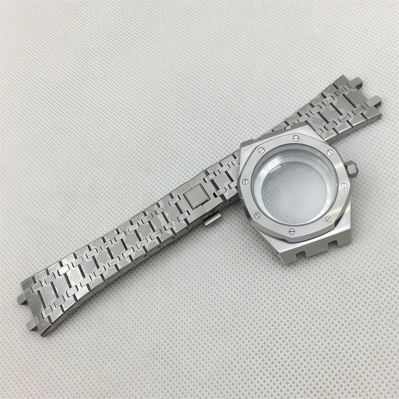 For octagonal stainless steel 42mm automatic watch case MOD bracelet transparent back sapphire fit NH34 NH35 NH36 NH38 NH70 NH72