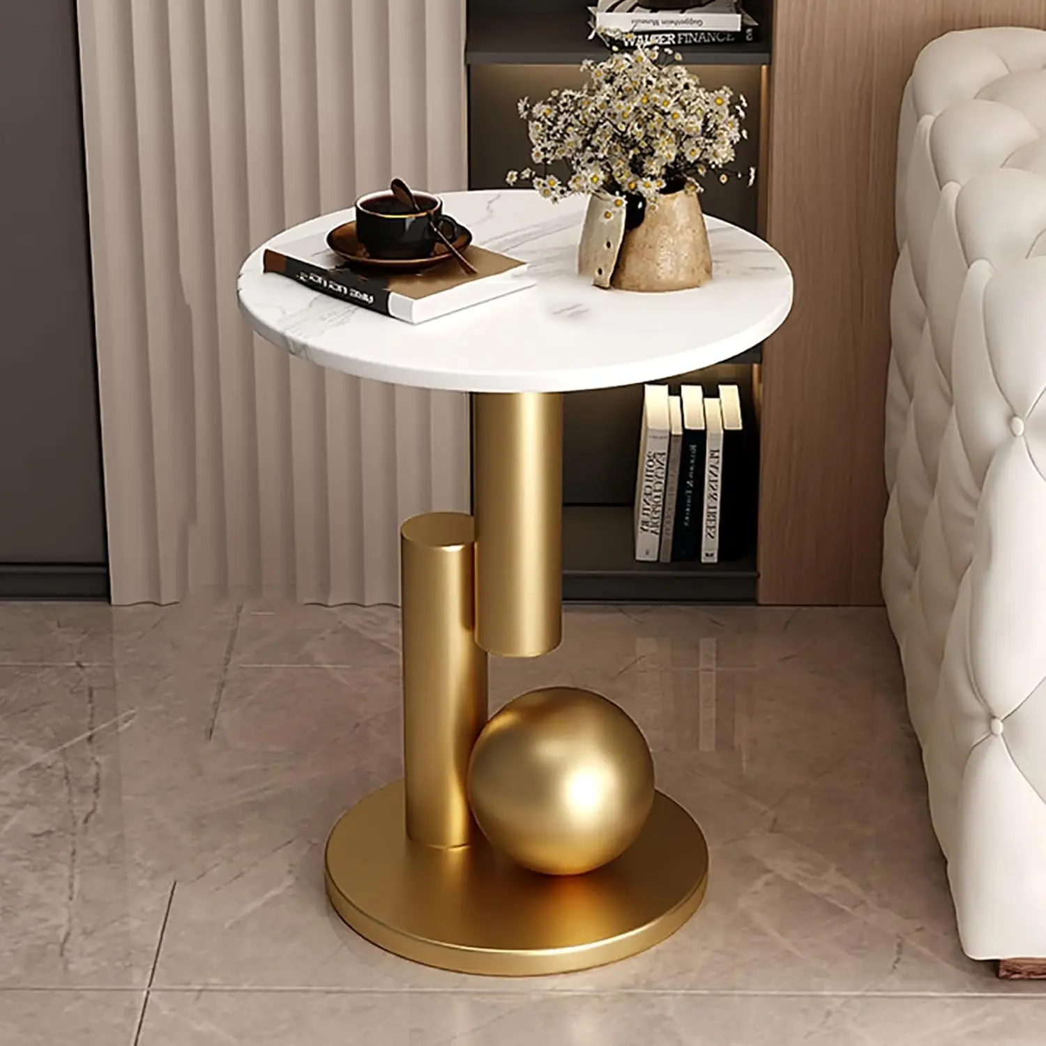 Villa Furniture Living Room Leisure Center Round Tea Corner Tables Modern Metal Gold Coffee Luxury Side Table