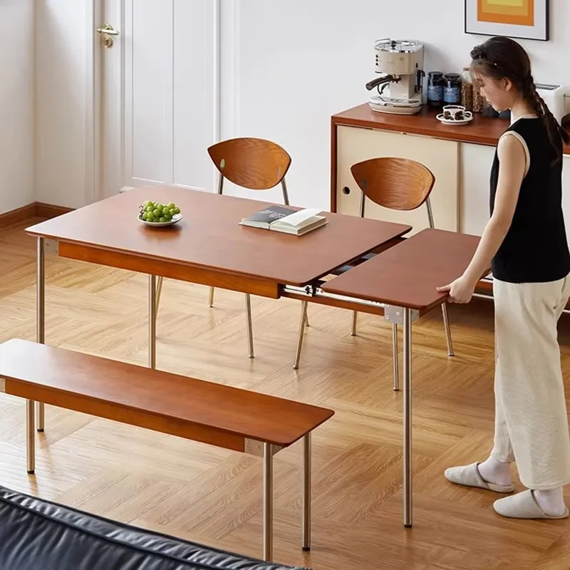 New Arrival Used Rock Slab Extendable Folding Storage Rectangular Solid Wood Japanese Style Four-Season Telescopic Dining Table