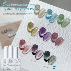 Vendeeni 9 Colors Crystal Wide Cat Eye Gel Nail Polish Magnetic UV LED Gel Lacquer Smoothie Crystal Cat Eye Nail Art Gel Varnish