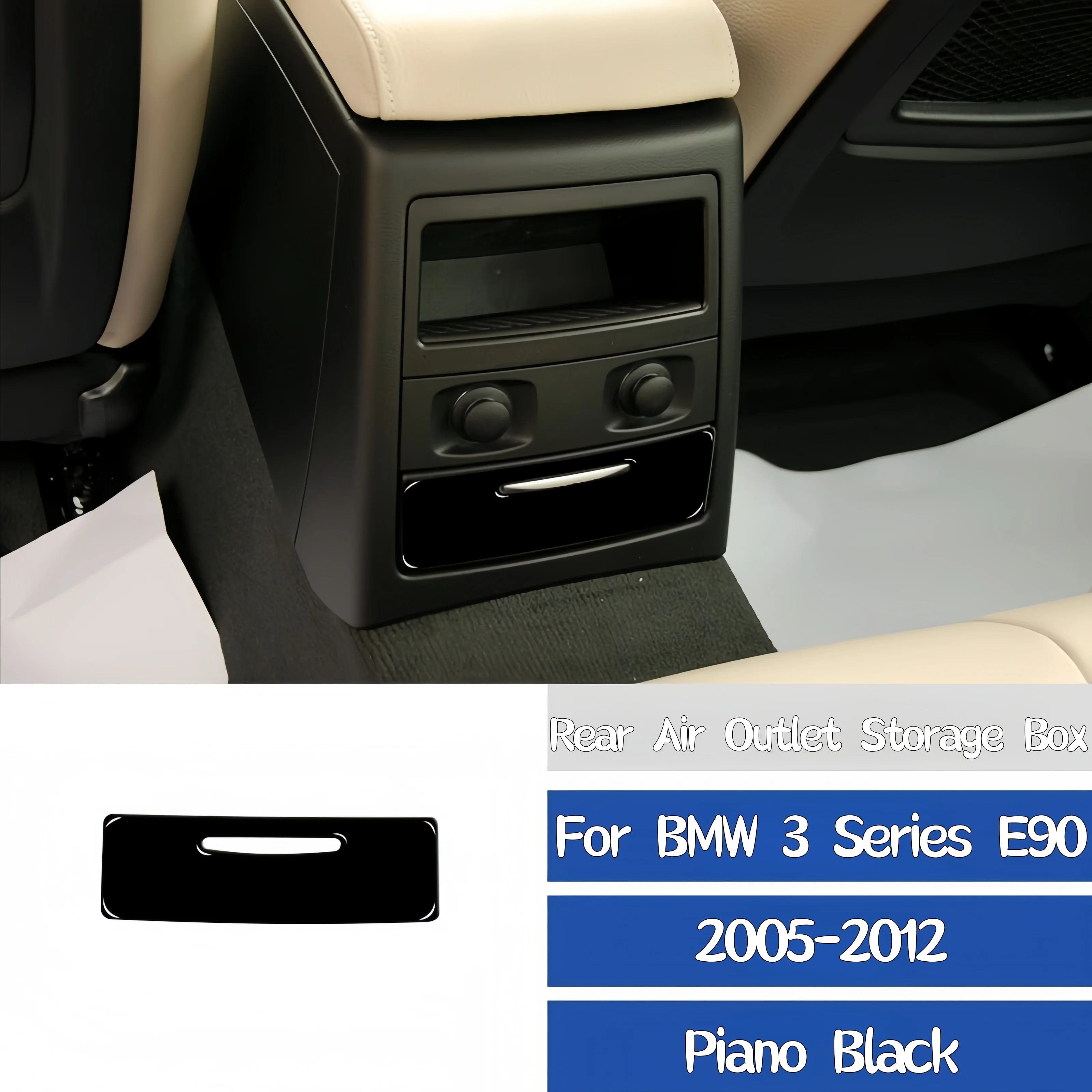 

For BMW E90 2005-12 Car Interior Accessories Piano Black Auto Armrest Box Rear Cigarette Lighter Panel Trim Cover Decor Sticker