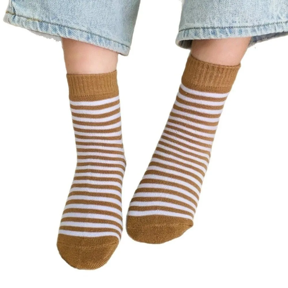 Thermal Fleece Lined Thick Crew Socks Soft Cozy Texture Striped Pattern Fuzzy Striped Socks Maternity Design Cold Weather Ready