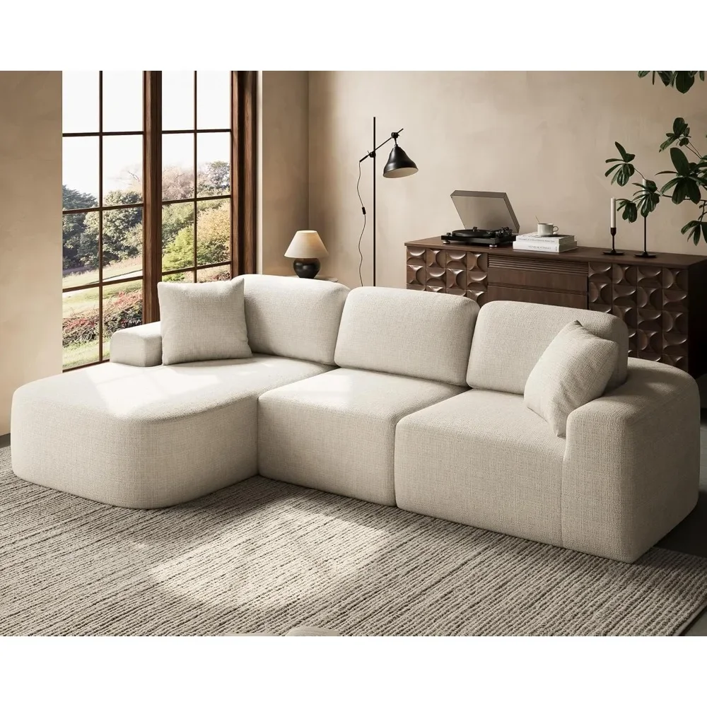

107'' Modular Sectional Sofa Couch with Chaise, No Assembly Required, Modern Bouclé-Inspired Upholstery, Convertible L-Shaped