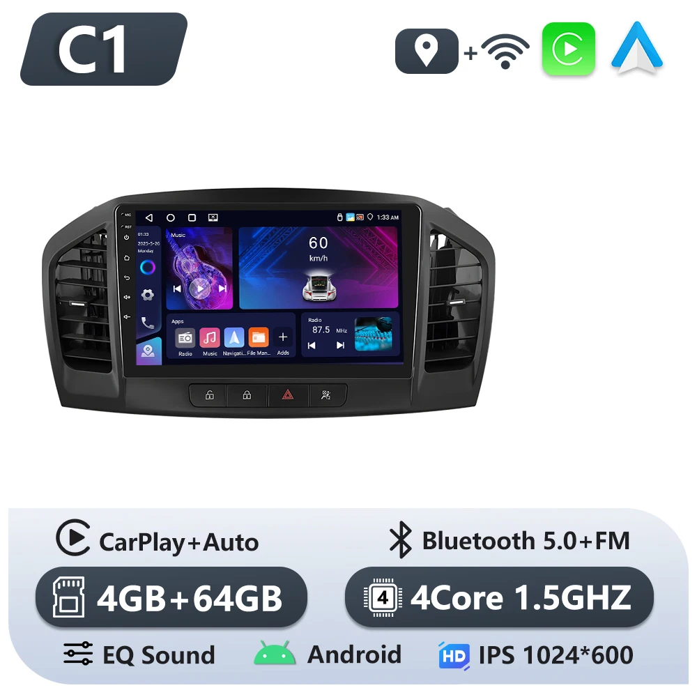 Podofo 6 + 128G Autoradio Voor Buick Regal 2009-2013/Opel Insignia 2008-2012 Draadloze CarPlay Android Auto Intelligente Systemen