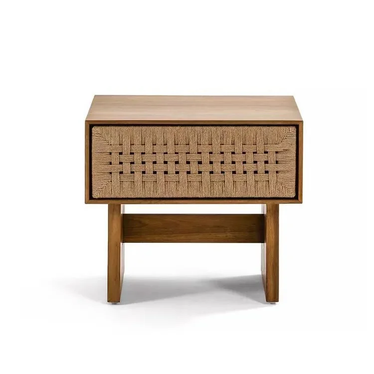 

wabi sandy wind retro simple braided rope log bedside table, Nordic bedside table, household rattan bedroom, creative locker