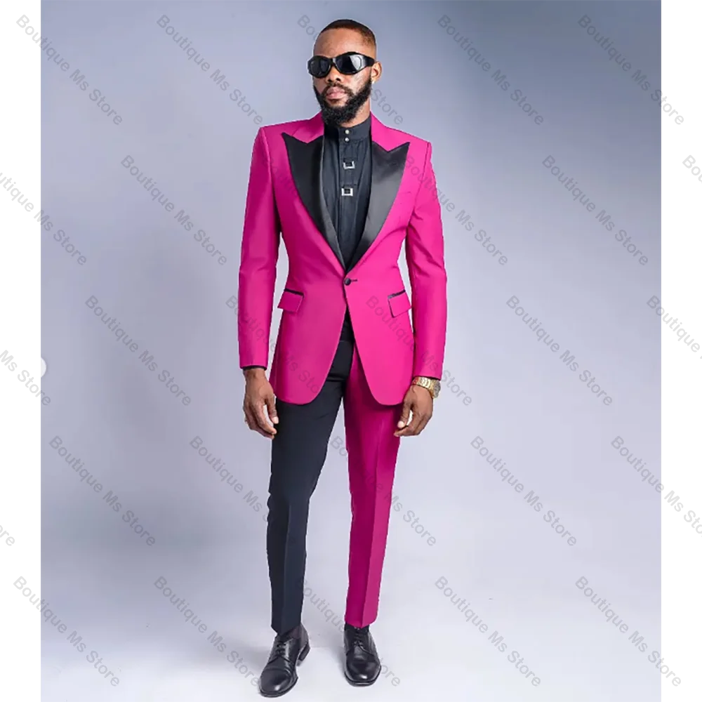 Pink And Black Patch Color Single Breasted Men Suit Two Pieces(Jacket+Pants) Lapel Outfits Chic Casual Party Prom Wedding Set