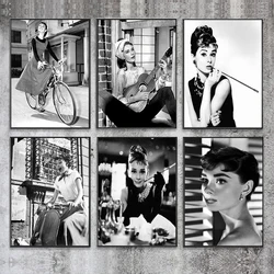 Audrey Hepburn Black and White Old Photos Canvas Painting Classical Poster and Prints Vintage Movie Star Wall Art Picture Decor