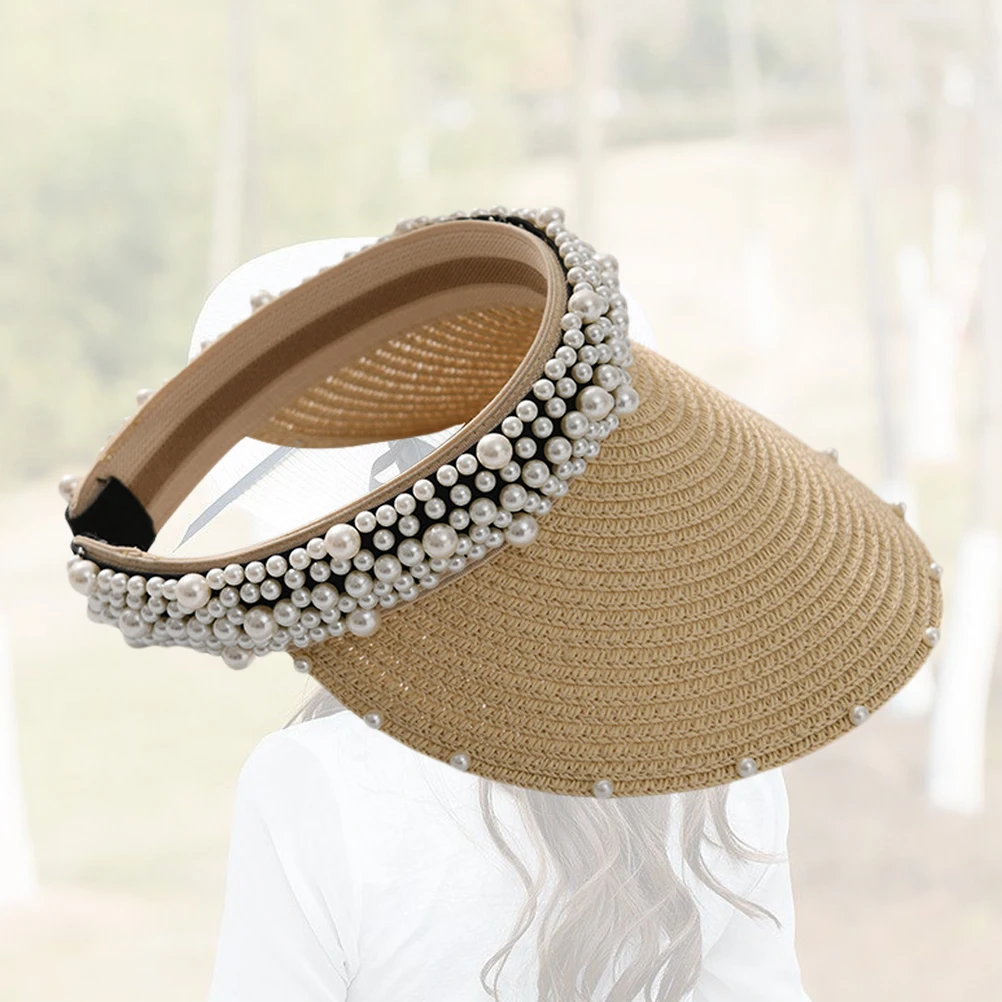 

Straw Sun Hat Lightweight Durable Beach Gauze Net Foldable Khaki Stylish Sun Protection Hallow Hat Vacation Travel
