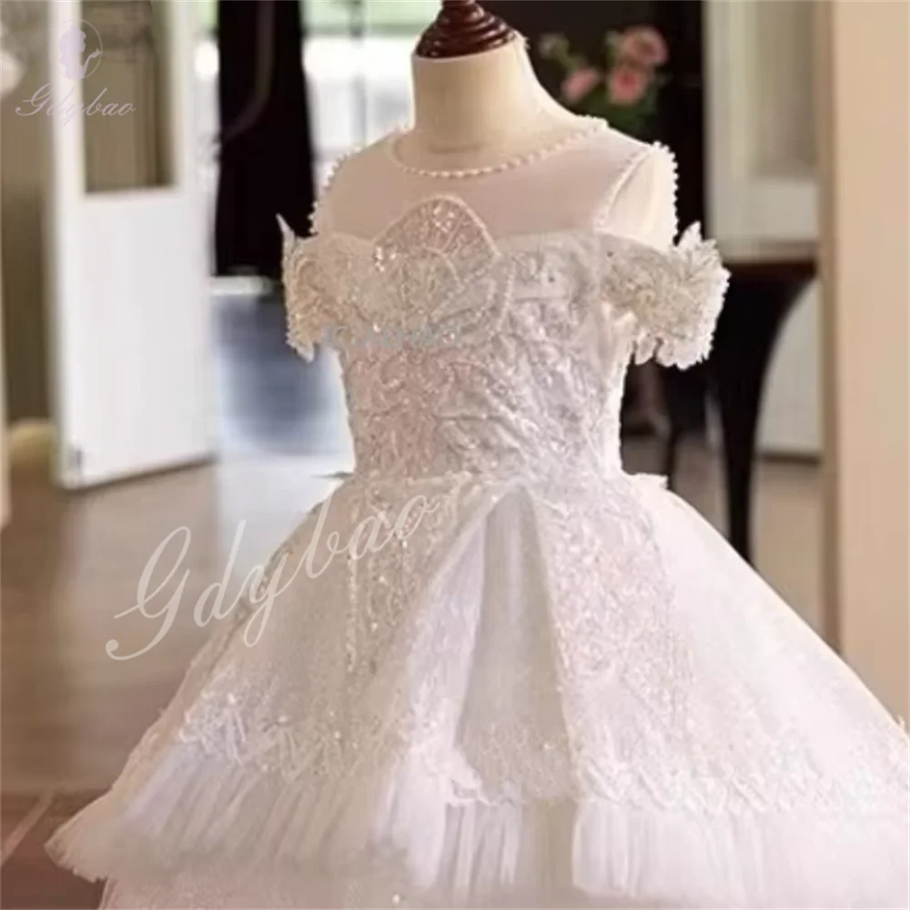Girls White Children Birthday Party Dress Beauty Pageant Gown For Outfit Formal Evening Girl Wedding Performance