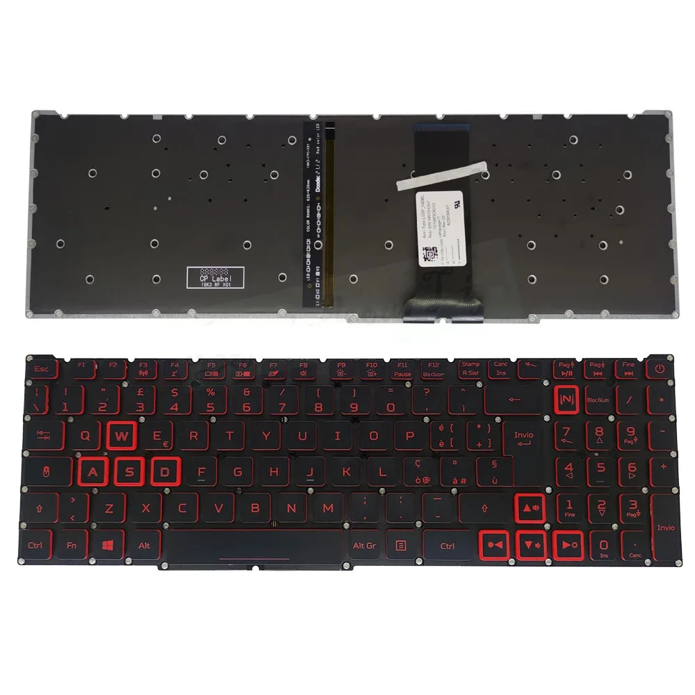 

Итальянская клавиатура с подсветкой для Acer Nitro 5 AN515-54 AN517-52 AN515-43 AN515-44 AN715 AN517-51 Red IT макет