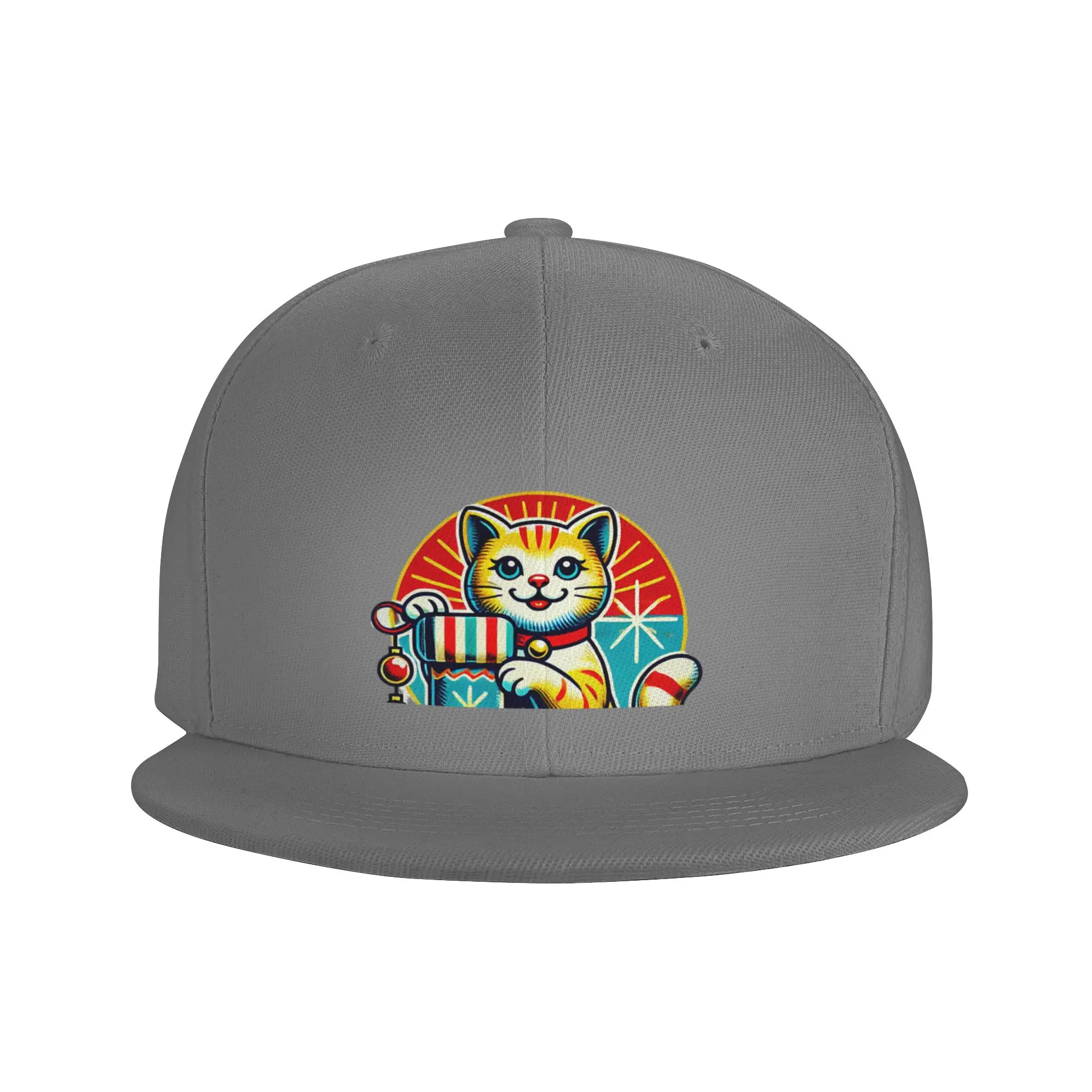 Fashion Retro Christmas Cat with Festive Stocking Flat Brim Sun Hat  Denim Street Hat Hats For Man
