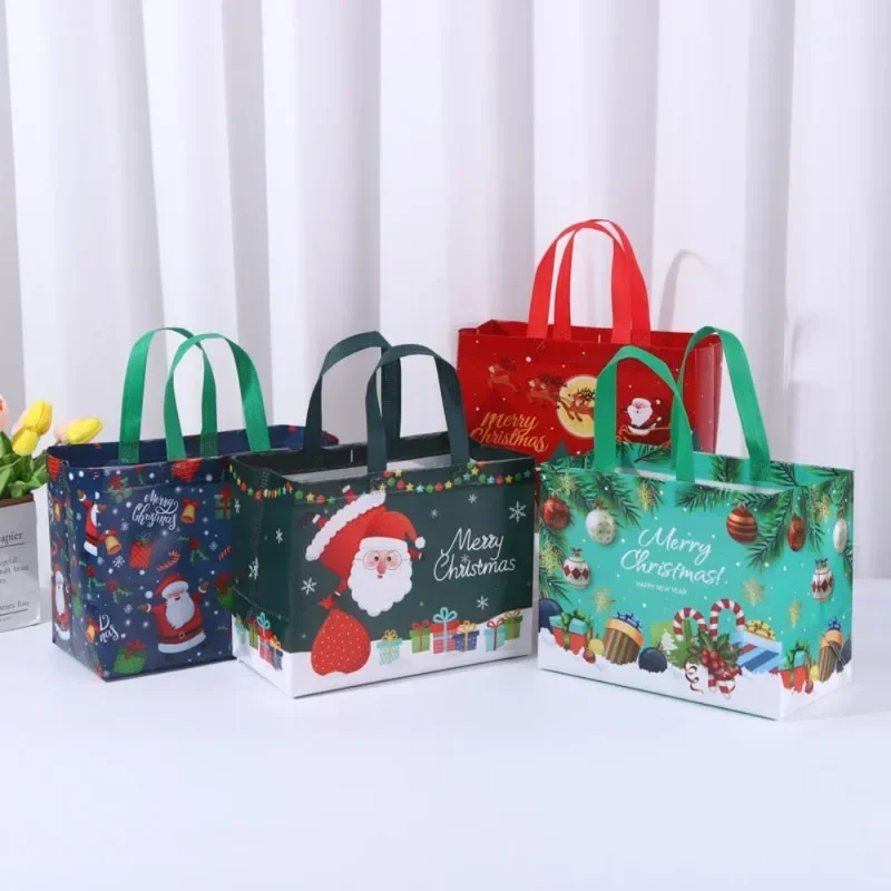 New Print Handbag Christmas Gift Bag Foldable Shopping Bag Beach Bag Folding Storage Bag Cartoon Non Woven Bag Large Capacity