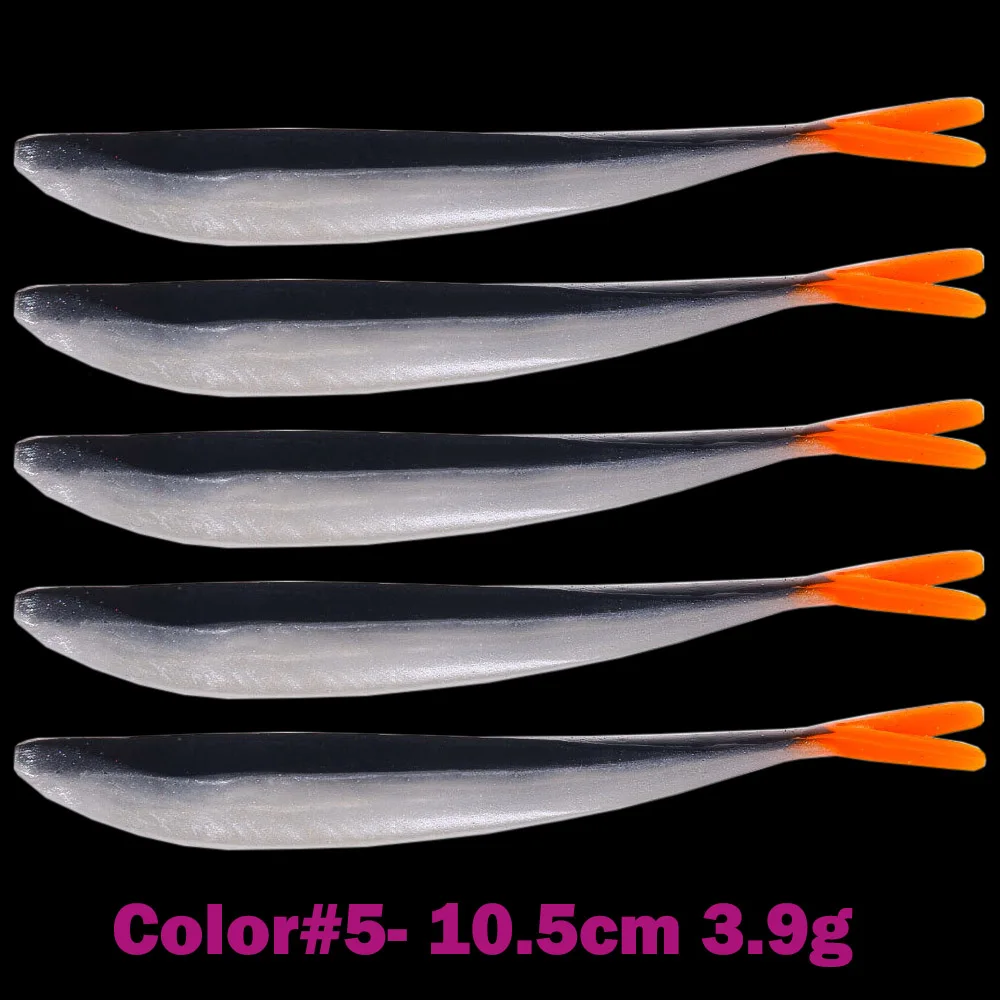 5pcs Black Minnow Jig Head Fishing Lure Soft Pike Lure 10.5cm 3.9g Bass Fishing Shad Soft Bait Seabass Bait for Zand