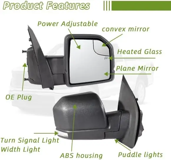 Right Drive Side Door Mirror Fits 2015-2021 Ford F150 Mirror with Power Adjustable and Heated Glass 10Pins with warm sensation