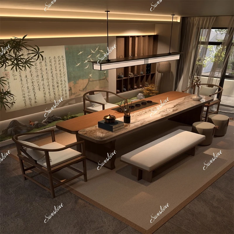 New Chinese-style solid wood large board household simple high-end tea table