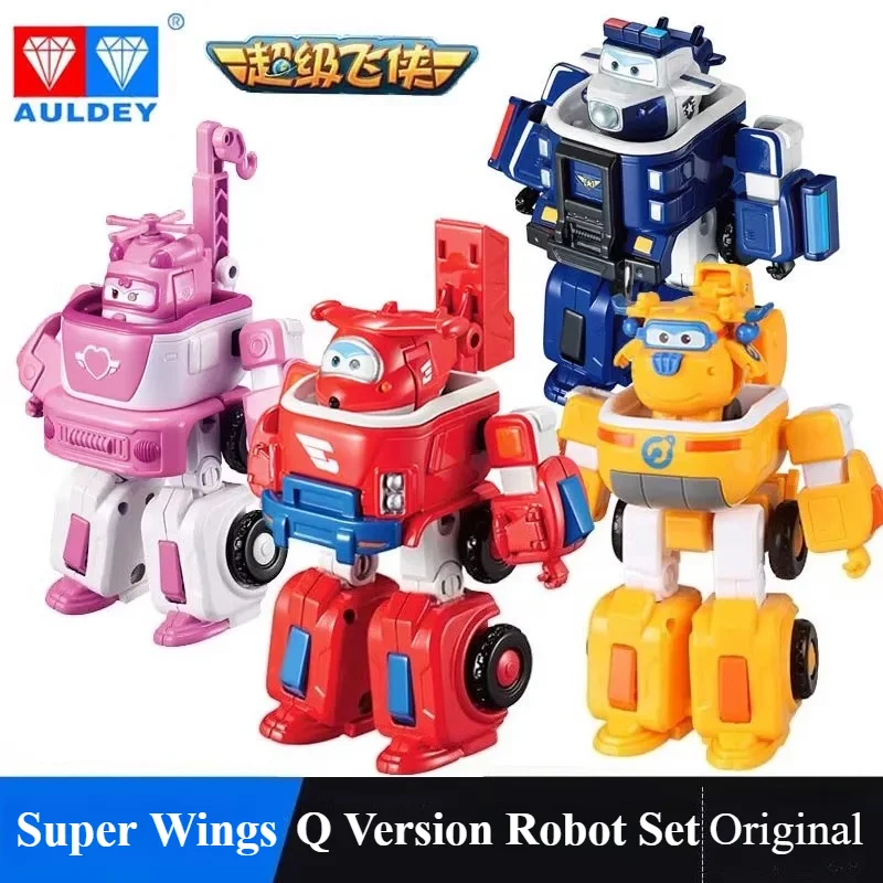 AULDEY Original Wings Q Version Paul Transformation Robo Jett Paul Fire Rescue Truck Car Set Figura de Acción Modelo Juguete Regalo para Niños