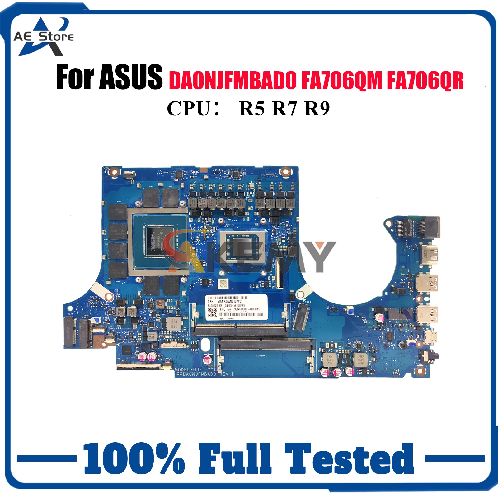 

DA0NJFMBAD0 Материнская плата для ноутбука ASUS TUF Gaming FA506Q FA706QR FA706QM Материнская плата для ноутбука с процессором R5 R7 R9 100% tests OK stk