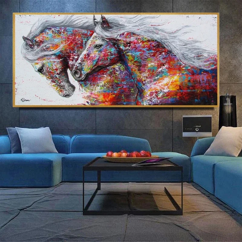 Large-sized frameless canvas paintings,Modern Abstract Galloping Horses Canvas Painting Posters and Prints Wall Art Picture for