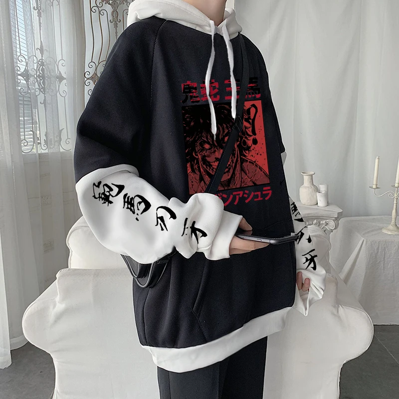 Anime Ouma Tokita Kengan Ashura Hoodies Harajuku Gothic Cartoon Streetwear Korean Fashion Men Oversize Warm Patchwork Sweatshirt